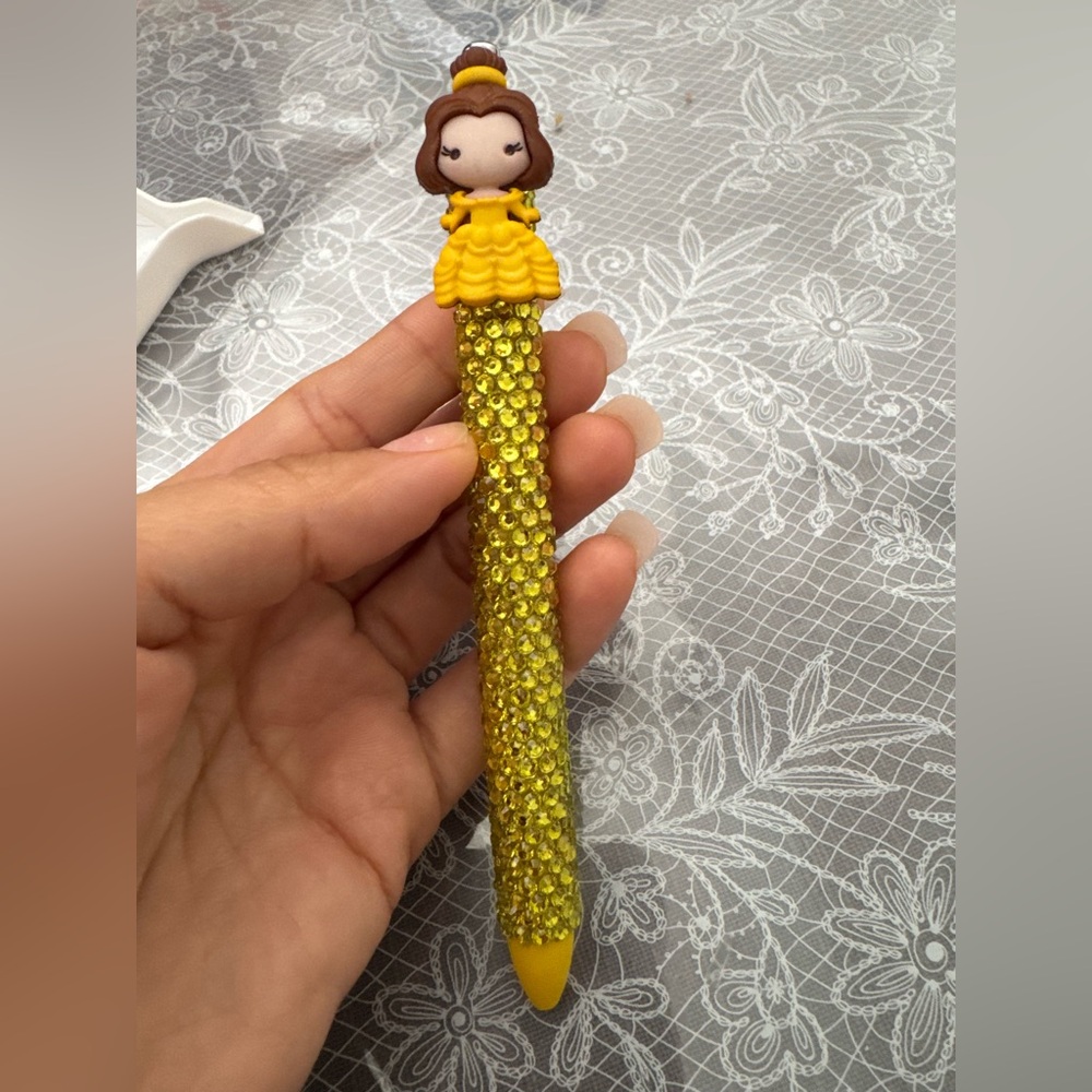 Yellow Rhinestone Pen with Doll Topper